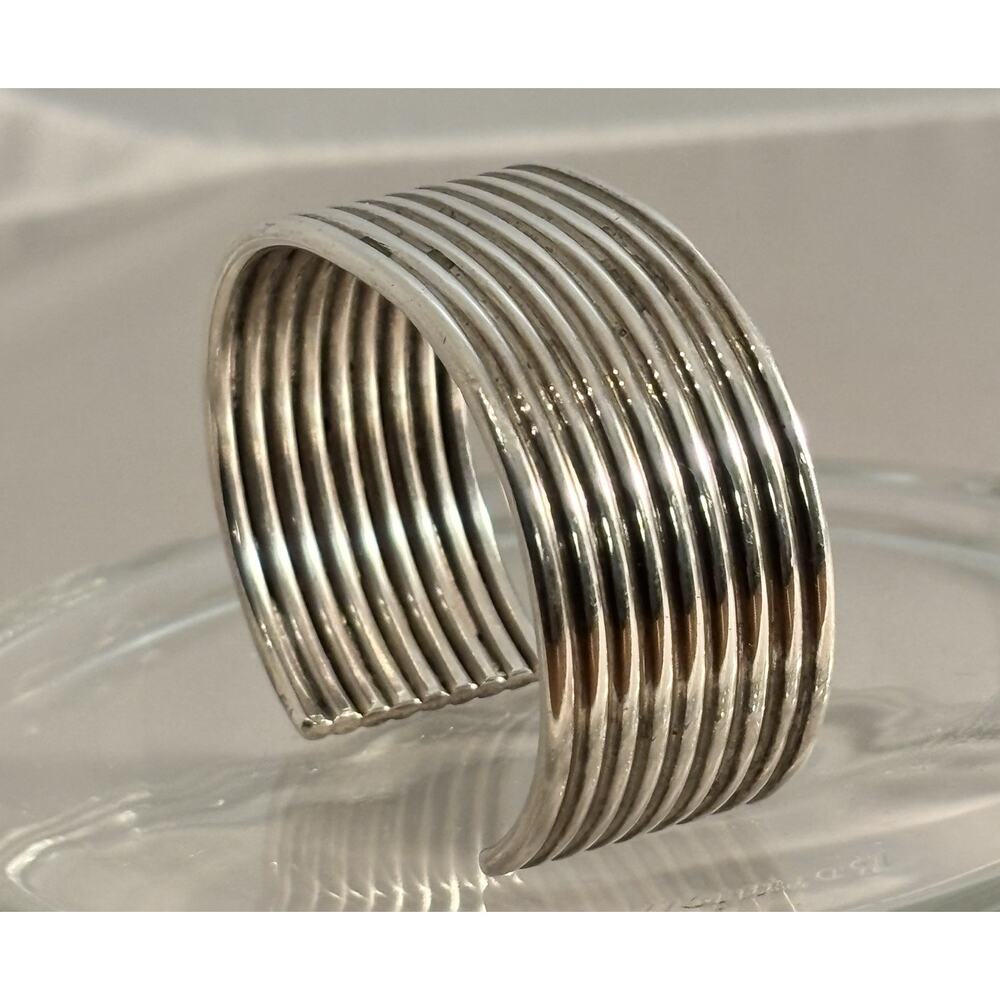 Vintage Mike Bird Romero Sterling 9 Row CUFF BRACELET Ohkay Owingeh Pueblo/Tewa - Picture 4 of 10